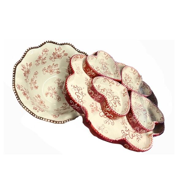 Temp-tations Floral Lace Heart Brûlée Baker Set – Red & Cream – 5 Piece Set - Picture 7 of 7